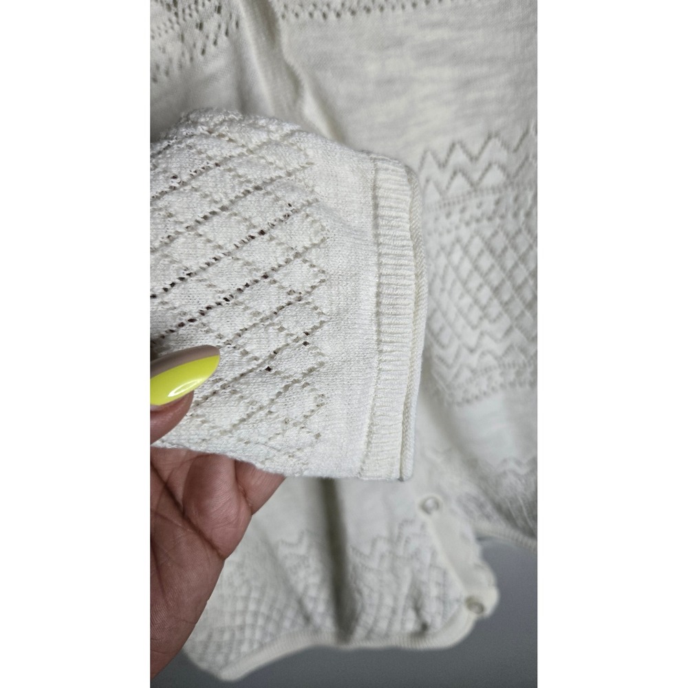 Frye Cream Pointelle Cotton Cardigan Sweater XL Button Front Lightweight Boho - Picture 4 of 9